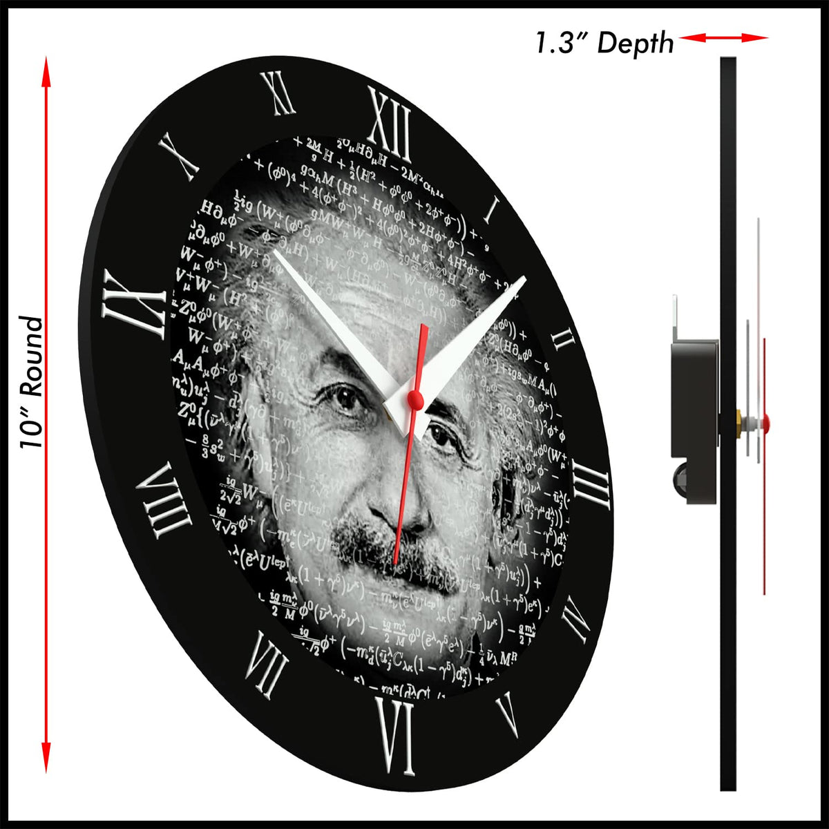 Wall Clock , Einstein, 10” Round, Astra Collection, Silent Non 