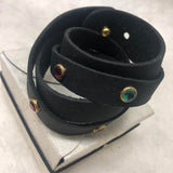 Leather Cuff Bracelet for Women. Black  Genuine Leather, Portofino