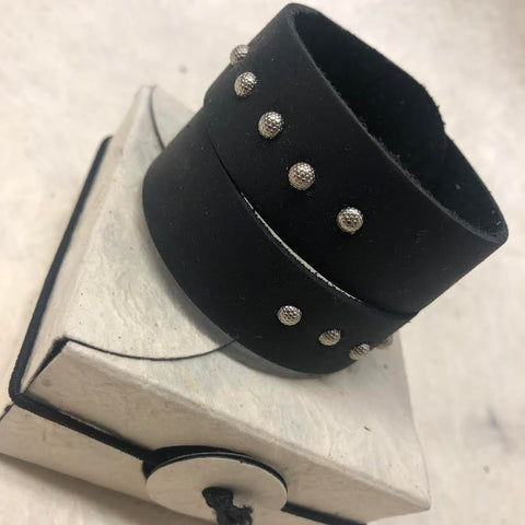 Leather Cuff Bracelet for Women. Black  Genuine Leather, Positano