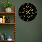 Wall Clock Gold Butterflies, 10” Round, Astra Collection, Silent Non Ticking
