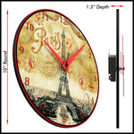 Wall Clock , Paris Eiffel, 10” Round, Astra Collection, Silent Non Ticking
