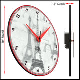 Wall Clock , Eiffel Tower B&W, 10” Round, Astra Collection, Silent Non Ticking