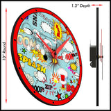 Wall Clock , Comics, 10” Round, Astra Collection, Silent Non Ticking