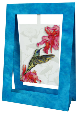 Hummingbird With Iris Mini Swing Elegant Blank Greeting Cards with Floral Designs For All Occasions